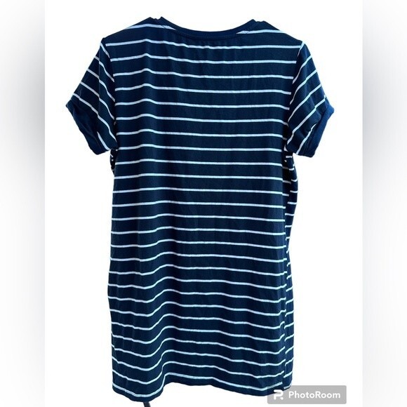 Lulus Cafe Society Navy Blue Striped Shirt Dress Size M Pre Owned - Picture 6 of 9